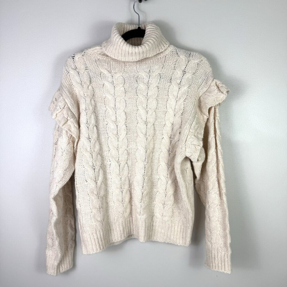 Joe's Jeans Women's Cream Cable Knit Ruffle Turtle Neck Sweater Size Small NWT